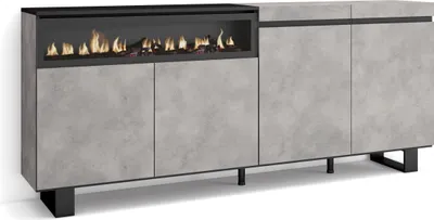 Produktbild von Sideboard, Highboard, 200x87x35cm, 4 Türen, Elektrokamin. Industriedesign, Zementgrau