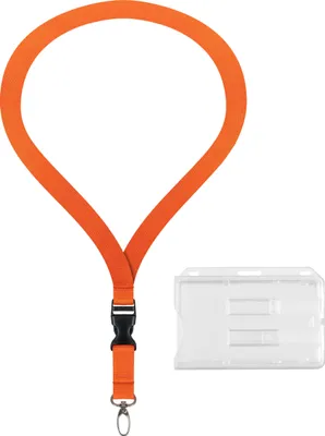 Produktbild von 10 Stück SET: 5x Lanyard Orange Keyholder Umhängeband 20mm Polyester mit Steckschnalle und starkem Karabinerhaken + 5 x Ausweis Halter Kartenhalter Keychain Lanyards Schlüsselband
