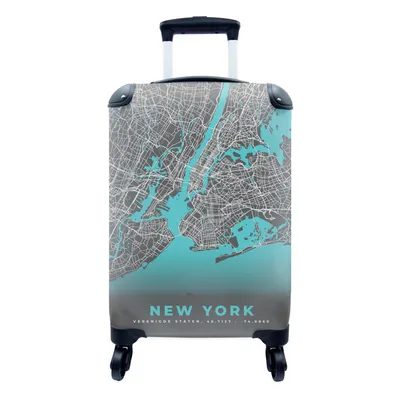 Produktbild von MuchoWow® Koffer Handgepäck Trolley Rollkoffer Kleine Reisekoffer mit 4 Rollen - New York - Stadtplan - Blau - Karte - Cabin Size < 55x40x23 cm & 55x40x20 cm - Fotokoffer - Kabinenkoffer - Boardgepäck - Reise-Box - Reisekoffer - Reisegepäck - Koffer mit Bild - Trolley für Kinder