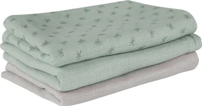 Produktbild von roba organic 3er Windelset ‚Lil Planet‘ frosty green, Musselin-Stoff, Baumwolle, GOTS, 80 x 80 cm
