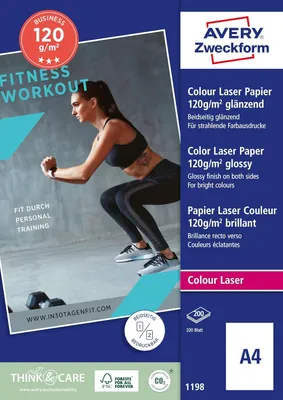 Produktbild von Avery Zweckform 1198 Superior Colour Laser Papier, DIN A4, beidseitig beschichtet - glänzend, 120 g/m², 200 Blatt