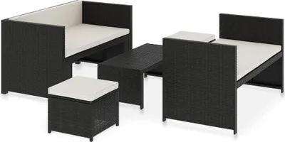Produktbild von vidaXL 5-tlg. Garten-Lounge-Set mit Auflagen Poly Rattan Schwarz