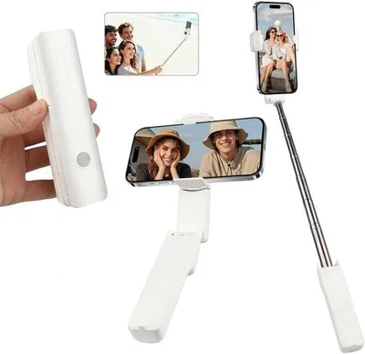 Productafbeelding van Mini-selfiestok met Bluetooth-afstandsbediening, uitschuifbaar tot 72 cm, 360-graden verstelbaar, geschikt voor vloggen, video-opnames, live-uitzendingen en reizen
