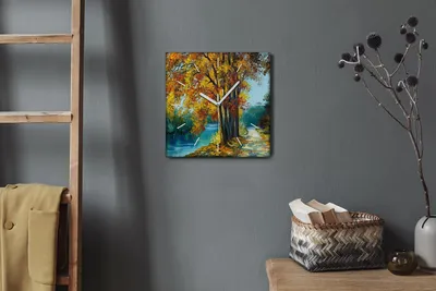 Produktbild von Coloray Hodiny Unikátní 30x30 cm  Tiché hodiny Pro obývací pokoj a kuchyň Nástěnné hodiny Plátno Bílé ručičky hodin - Listy řeky Forest Decor Baum