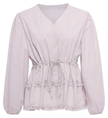 Produktbild von Damen Bluse lila Größe M mit voluminösen Bischofsärmeln, reguläre Passform