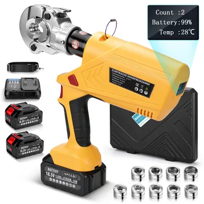 Image de Pince à sertir Profi Presszange pour tubes, avec profil en forme de T et en V [TH16, TH20, TH26, TH32, V12, V15, V18, V22, V28], écran LCD, 2 batteries de 4,0 Ah pour tubes en cuivre, en acier inoxydable et composites