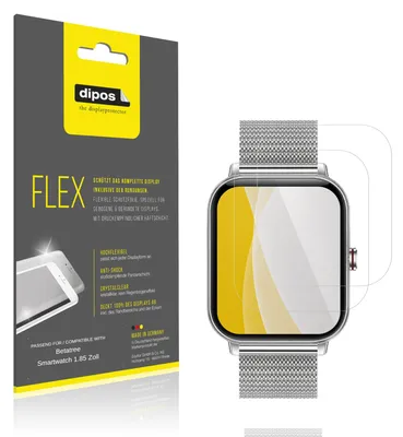 Produktbild von 2x Schutzfolie für Betatree Smartwatch 1.85 Zoll Folie, 100% Displayabdeckung, dipos Flex