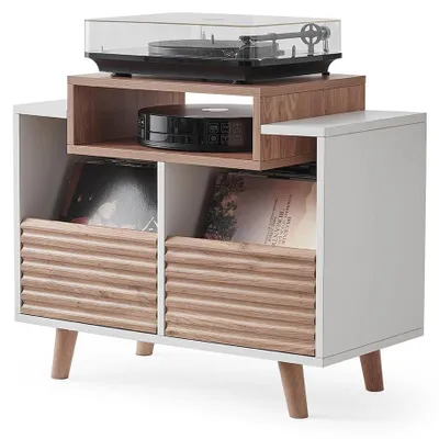 Immagine prodotto di Norstone Oslo 800 Mobile Porta Vinili Hi-Fi 2 Cassetti 160 Dischi Bianco/Rovere Chiaro 80x64x40 cm