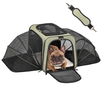 Productafbeelding van Opvouwbare transporttas voor katten en honden, uitbreidbaar, met schouderband, groen, 48x30x30cm (gevouwen)