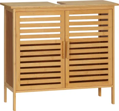 Obrázek produktu pro Bambusová koupelnová skříňka – skříňka pod umyvadlo – 2 dvířka – 66 x 29 x 61,5 cm – přírodní dřevo