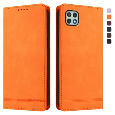 Image de Etui pour Samsung Galaxy A22 5G, étui rétro en cuirPolyuréthaneavec support et fentes pour cartes de crédit Orange