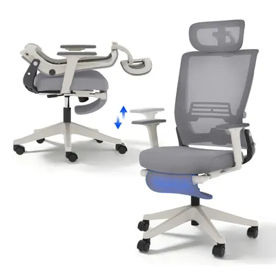 Produktbild von FLEXISPOT Foldex Ergonomischer Bürostuhl, klappbarer Bürostuhl für Kleine Räume mit Lendenwirbelstütze Höhenverstellbaren Armlehnen mit Fußstütze Grau
