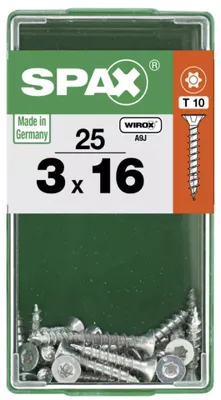 Produktbild von SPAX Universalschraube, 3 x 16 mm, 25 Stück, Vollgewinde, Senkkopf, T-STAR plus T10, S-Spitze, WIROX - 4191010300161