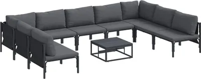 Image de vidaXL Ensemble de canapé de jardin avec coussins 10 pcs noir acier