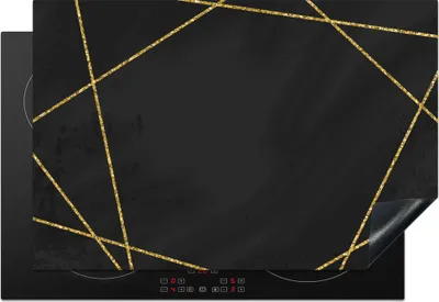 Produktbild von KitchenYeah© Herdabdeckplatte Geometrisches Muster aus goldenen Linien auf schwarzem Hintergrund , 76x51cm, Küche Deko, Glaskeramikkochfeld Herdabdeckung, Abdeckplatte fùr Kochfeld