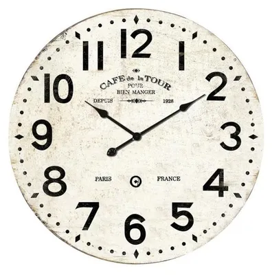 Runde Holz-Wanduhr, Antikweiß/Schwarz, 60x60x3,5 cm