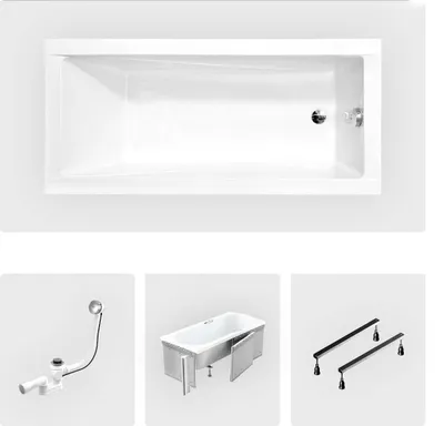 Produktbild von Rechteckige Badewanne - 170 x 70 cm - mit Verkleidung - Füße - Chromablauf - MODERN