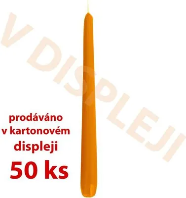 Obrázek produktu pro Svíčka Kónická Disp.50Ks,18,5X2,3Cm Paraf.oranžová