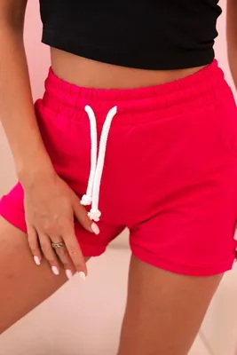Produktbild von Damen-Shorts aus Baumwolle mit Gummizug und Bindegürtel in der Taille, Fuchsie