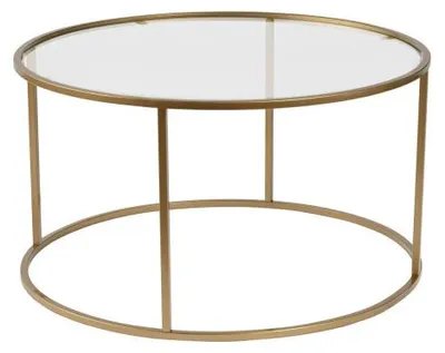 Image de Table basse de salon en verre trempé et métal doré et transparent 80 x 80 x 43 cm
