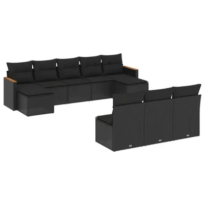 Produktbild von vidaXL 10-tlg. Garten-Sofagarnitur mit Kissen Schwarz Poly Rattan