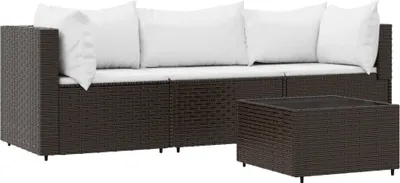 Produktbild von vidaXL 4-tlg. Garten-Lounge-Set mit Kissen Braun Poly Rattan