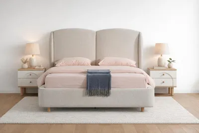 Produktbild von Moderner Skandi Nachttisch mit 2 Schubladen in Beige Holzoptik