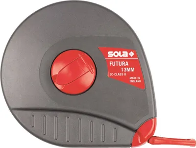 Produktbild von SOLA FUTURA - Maßband Glasfaser 30m / 13mm - gelb mit mm Skala - Genauigkeitsklasse II - Bandmaß mit Multifunktions-Endhaken - Metermaß Länge - 10m, 20m, 30m