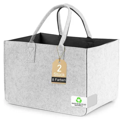 Productafbeelding van Strandtas XXL, vilt, 30 liter, 40x27x27 cm, 2 stuks, lichtgrijs-donkergrijs