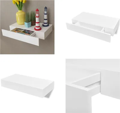 Obrázek produktu pro vidaXL Nástěnná police se zásuvkou MDF White - Nástěnná police - Nástěnné police - Závěsná police - Závěsné police