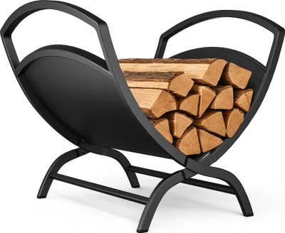 Produktbild von VOUNOT® Metall Kaminholzregal, X-förmiges Brennholzregal mit stabilem Sockel und Griff 40,5 x 32 x 33 cm, Schwarz