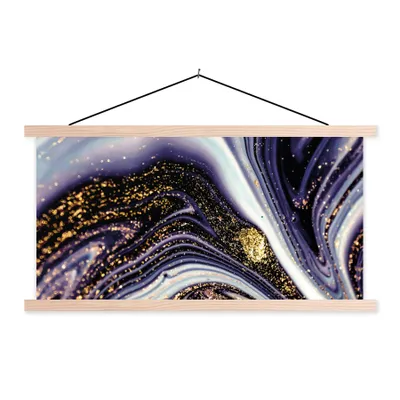 Produktbild von MuchoWow® Textilposter Marmor - Lila - Luxus - Marmoroptik - Glitzer 120x60 cm mit holzfarbenen Rahmen - Klemmleiste