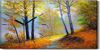 Produktbild von Dekor Leinwand Uhr Wandbilder 60x30 Landschafts Wälder Bäume Wald Herbst - schwarze Hände