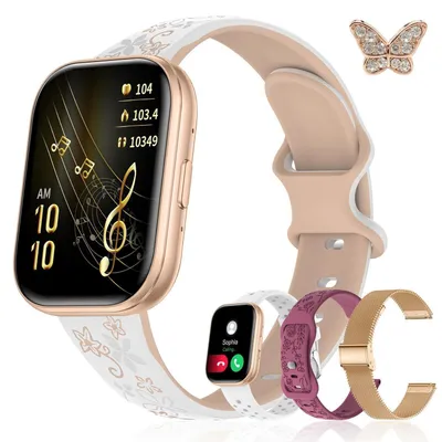 Produktbild von Smartwatch Damen Geschenkset mit 4 Wechselarmbändern, 1,75" HD Display, Bluetooth Anrufe, Gesundheits- & Sporttracking, Kompatibel mit Android & iPhone