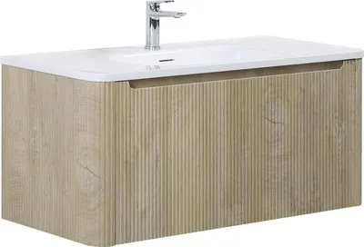 Produktbild von Badplaats Badmöbel Set mit Waschbecken und Unterschrank Tundra 100 x 48 cm Eiche Hell - Waschbeckenunterschrank mit Soft-Close und Waschbecken, Vorgemontiert