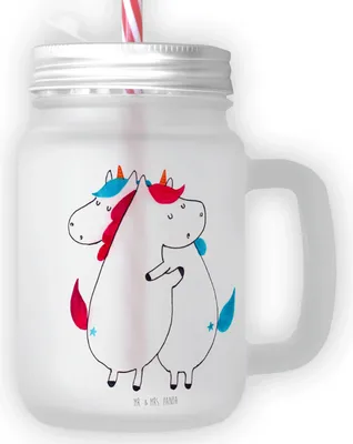 Produktbild von Mr. & Mrs. Panda Glas Einhörner Umarmen - Transparent - Geschenk, Liebe, Mit Schraubverschluss, Mason Jar, Einhorn, Cocktailglas, Unicorn, Familie, Trinkglas Deckel