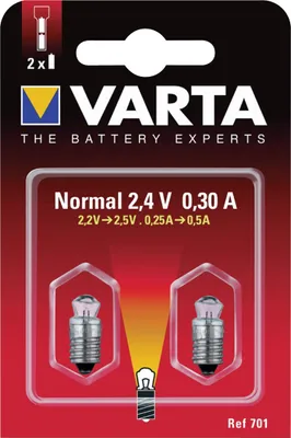 A blister pack containing two VARTA light bulbs.