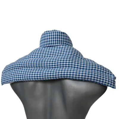 Produktbild von Kirschkernkissen Schulter & Nackenkissen mit Kragen. Wärmekissen Nacken für Mikrowelle (blau-weiß, Kirschkerne)