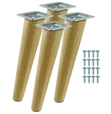 Produktbild von Möbelbeine aus lackierter Eiche, schräge Form, 25 cm, Montagefertiges Set, 4 Stück mit Schrauben