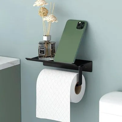 Produktbild von Toiletpapierhalter für Wand - Wandhalter mit Fläche - Schwarz - Aluminium