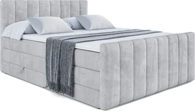 Produktbild von ALTDECOR Boxspringbett mit Fußteil, 2 Matratzen und Topper - 180x200 cm - OTTA-Z KING - Hellgrau Samt - Polsterbett mit, H3- und H4- Matratzen, Bettkasten und Lattenrost, Bett mit Stauraum