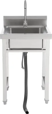Produktbild von Gewerbliche Standspüle - Edelstahl 201 - Einbeckenspüle 19 cm tief - Mit 360° Wasserhahn - Filterkorb - Silber