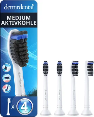 Obrázok produktu pre 8 ks náhradných kefiek Demirdental Medium s aktívnym uhlím pre Philips Sonicare | Biela