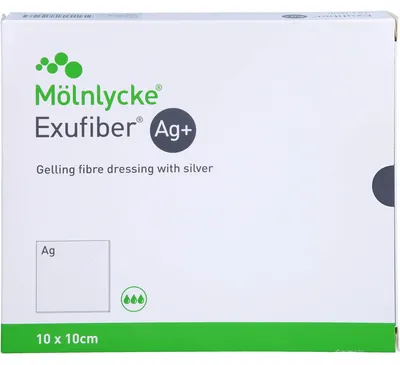 Image de Mölnlycke Exufiber Ag+ 10 x 10 cm Pansement gel-fibres avec argent pour le traitement des plaies très exsudatives, 10 pièces