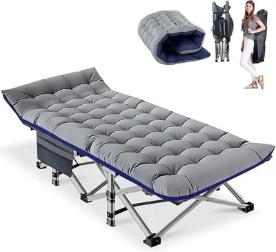 Imagen del producto de Cama plegable para camping con colchón y bolsillo lateral, cama plegable para invitados