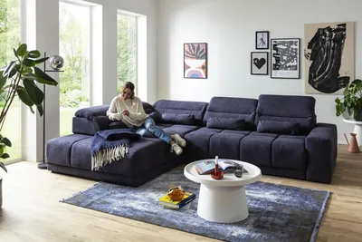 Produktbild von Polstergarnitur >Donaugh< Sitztiefen + Kopfteilverstellungen, blau-schwarz - 323x76x231 (BxHxT)