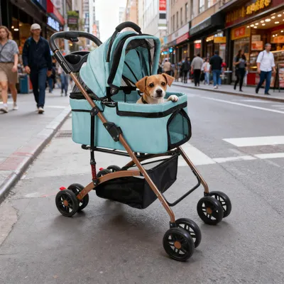 Produktbild von 2 in 1 Hundewagen,Hundebuggy mit abnehmbarem Träger, klappbar Haustierwagen,Bis 20kg,Jogger Hundekinderwagen für kleine Hunde & katzen 96x70x48cm