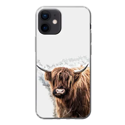 Produktbild von MuchoWow® Handyhülle Schutzhülle Hülle für iPhone 12 Schottischer Highlander - Farbe - Grau Silikon Softcase Handy Hülle - Schutzhülle