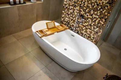 Produktbild von ECOLAM exklusive freistehende Badewanne Standbadewanne freistehend Adele 152x75 cm ideal für 2 Personen + Bambus Ablage + Ablaufgarnitur
