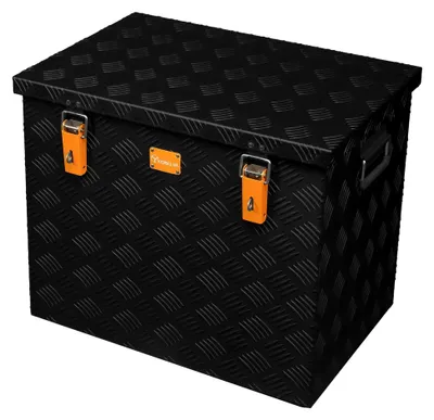 Produktbild von Strong - Black Edition ABX-R120-B Aluminium Transportkiste aus 3 mm Riffelblech, 120 Liter, schwarz (62,2 x 42,5 x 52 cm)